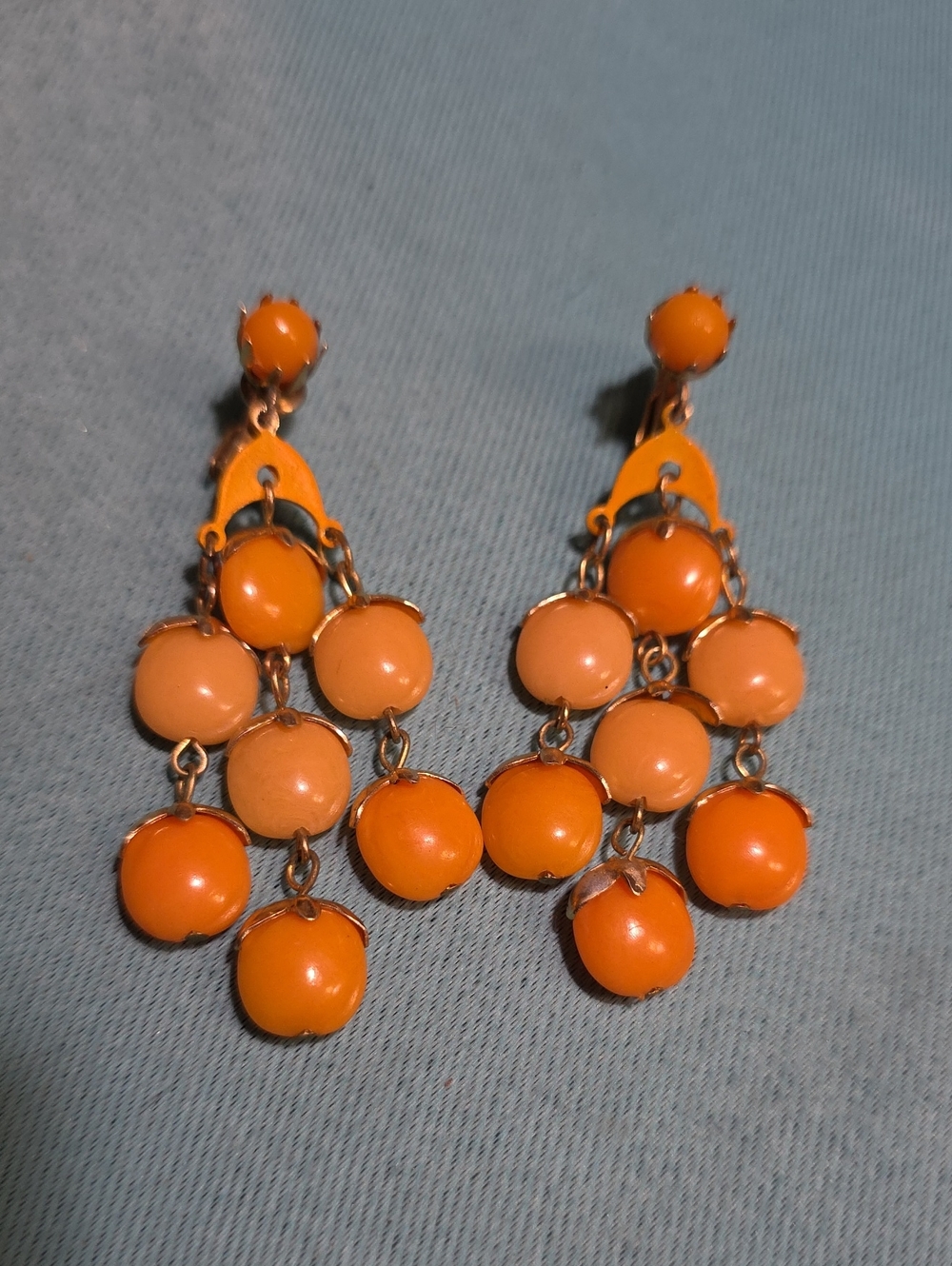 Hong Kong Clip On Orange Dangle Earrings - Women's Jewelry